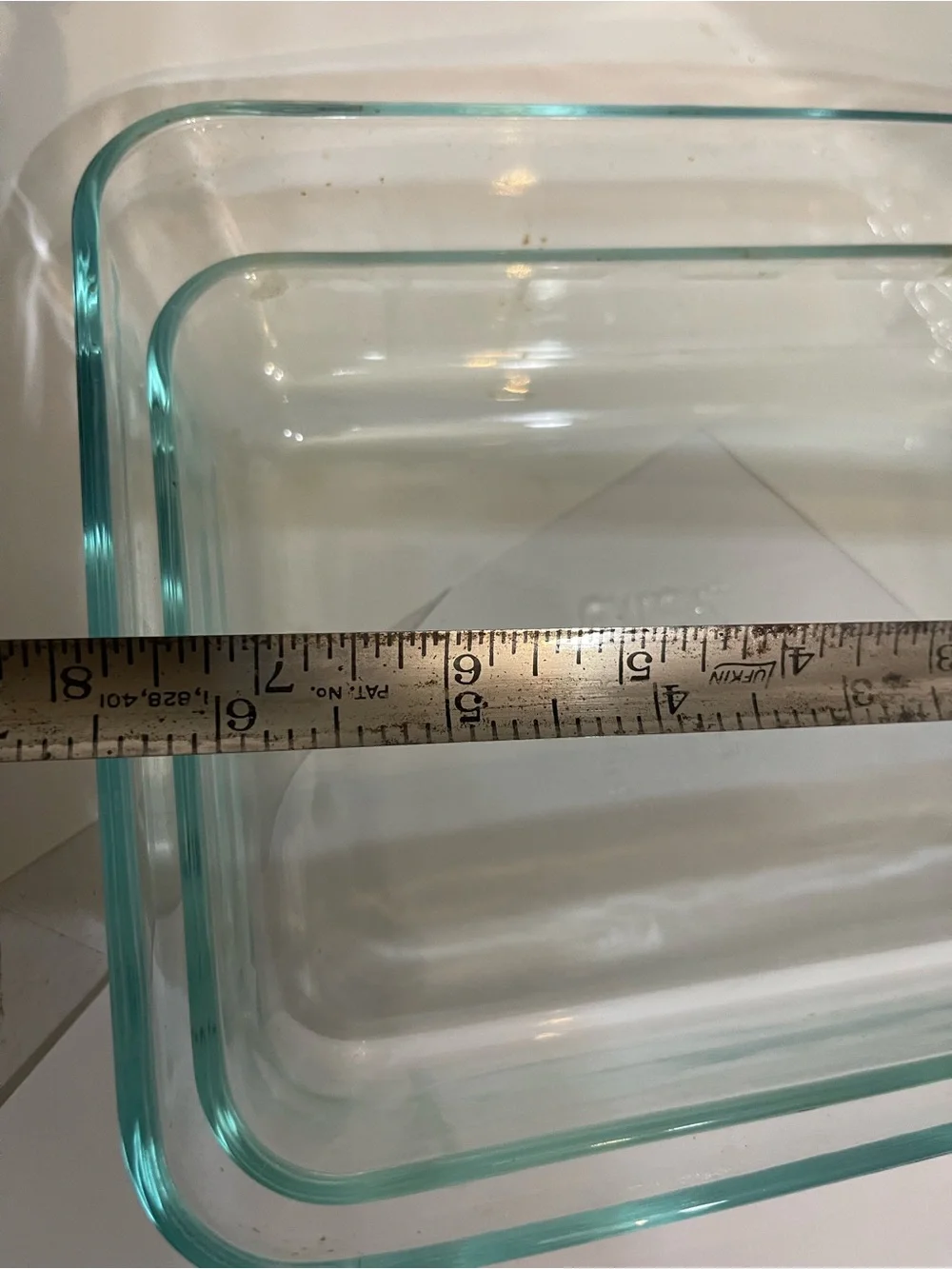 2 Pyrex Clear Glass Rectangular Baking Dish Set with Aqua Rim